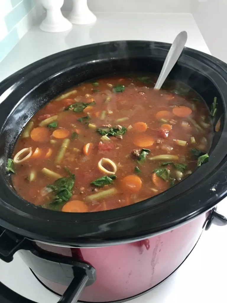 Slow Cooker Beef Minestrone Soup - Pound Dropper