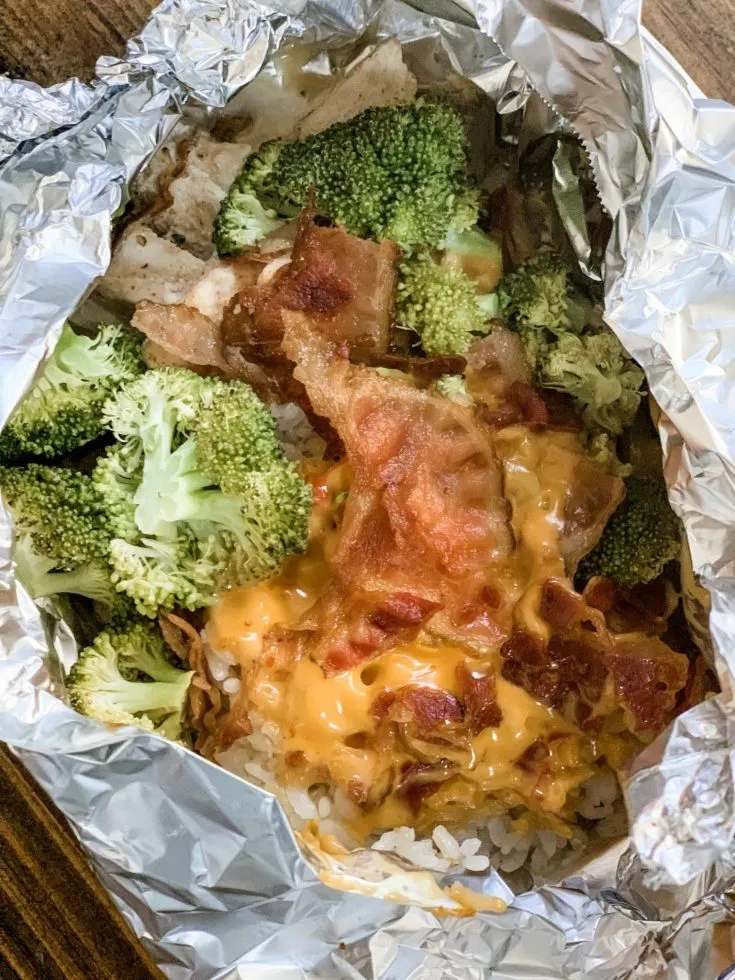 Cheesy Broccoli Chicken and Rice in Foil Packets
