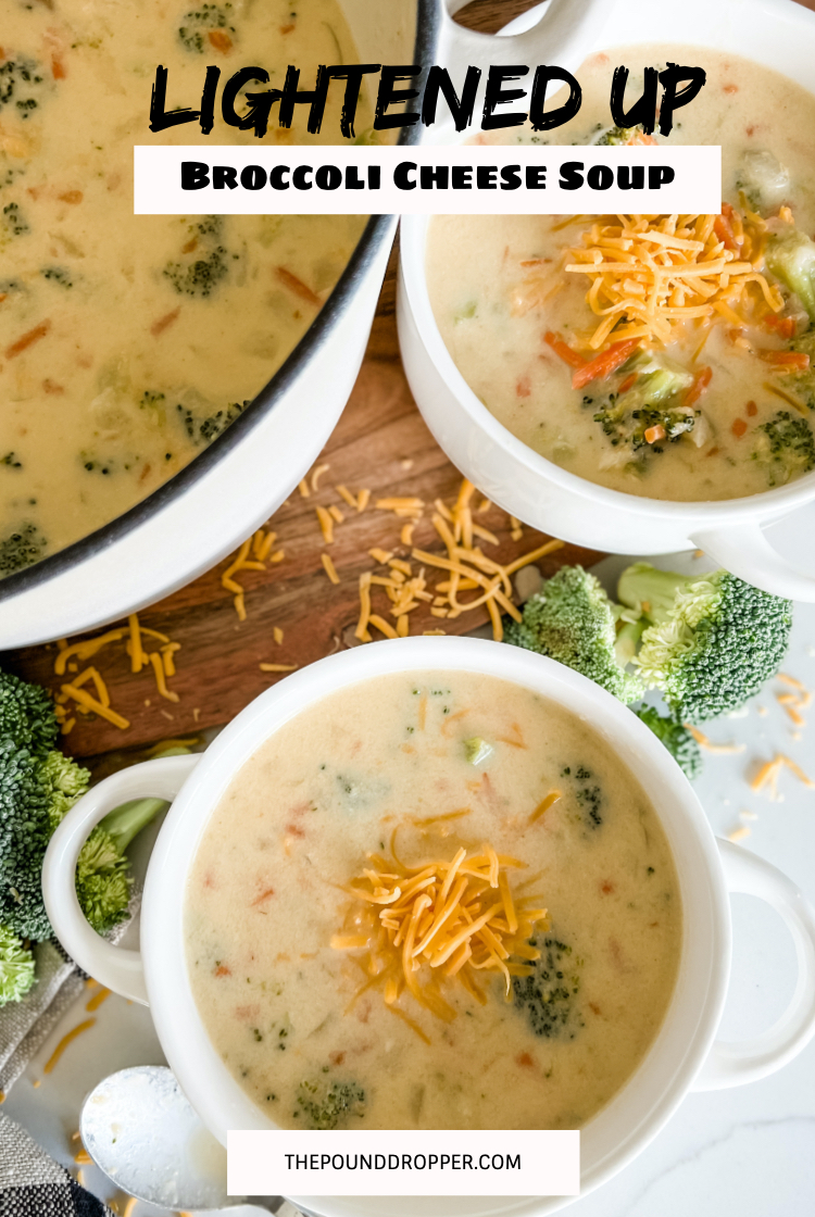 This Lightened Up Broccoli Cheese Soup is hands down the best broccoli cheese soup you’ll ever make- it's creamy, cheesy, quick and easy!! How can you ask for more? via @pounddropper