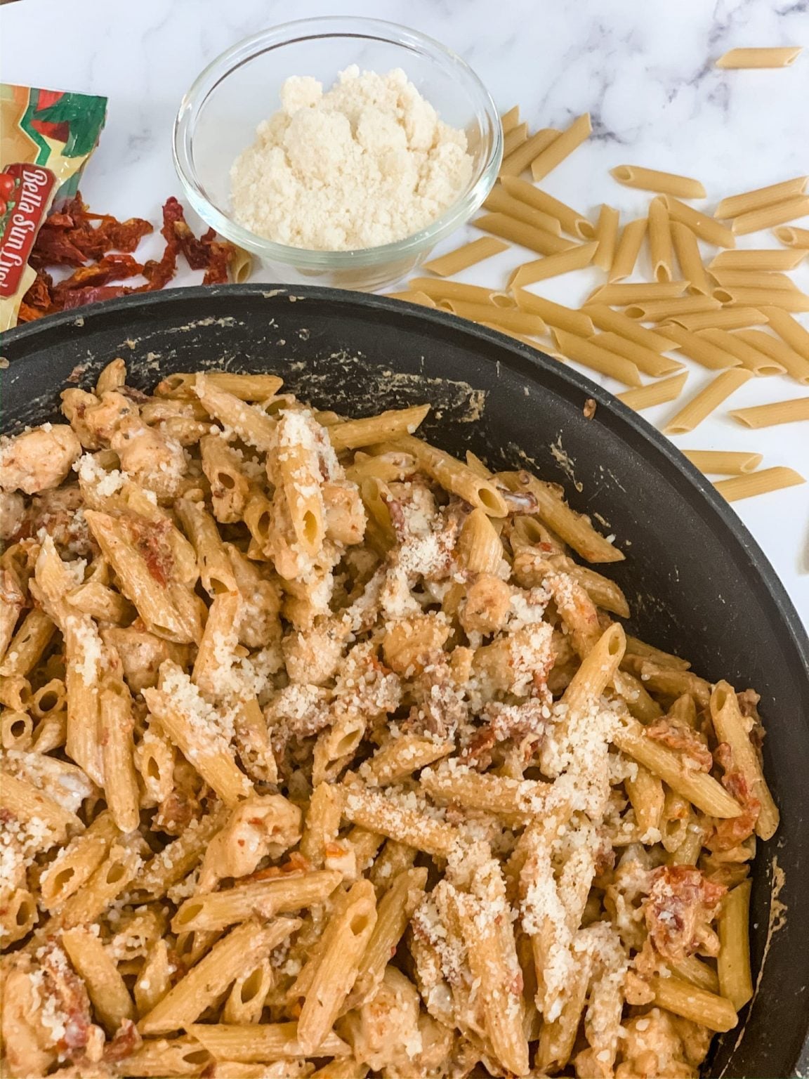 Creamy SunDried Tomato Penne Pasta with Chicken Pound Dropper