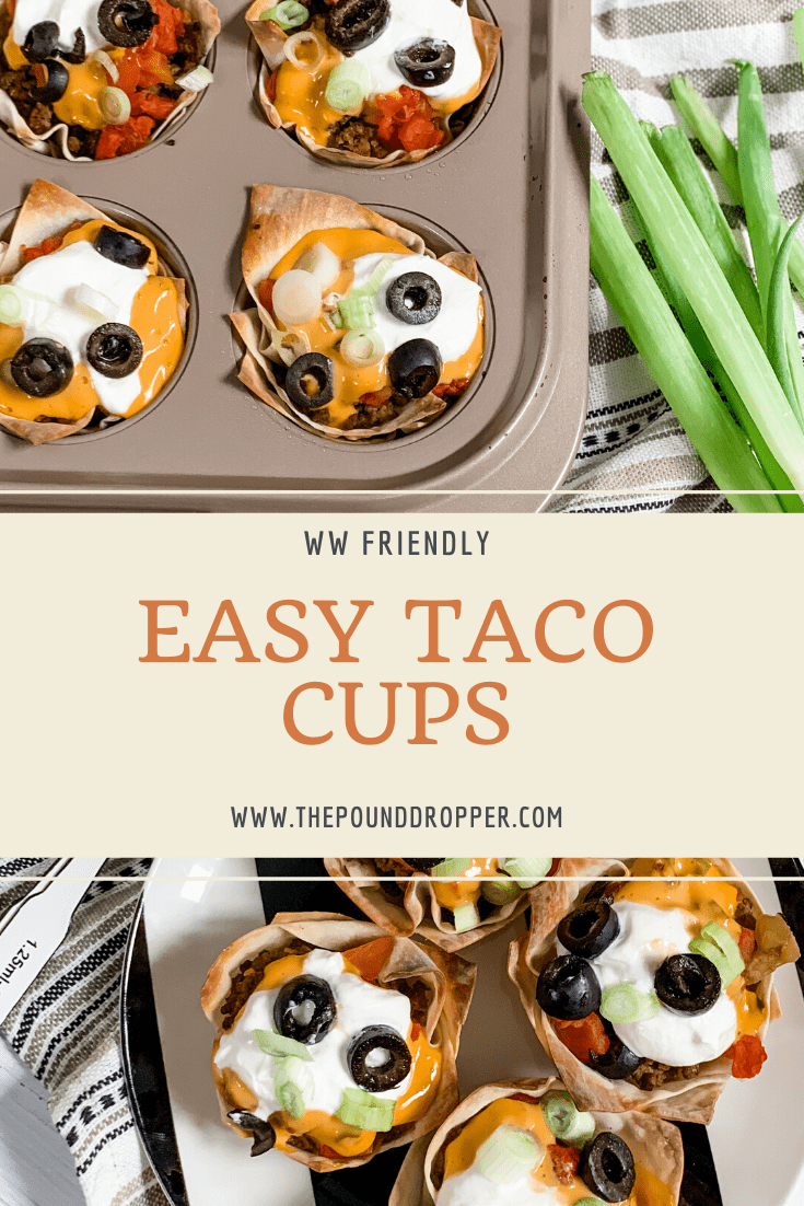 These Easy Taco Cups are delicious, easy to make, fun, and topped with all your favorite taco toppings! These are family friendly, perfect for potlucks, gatherings, or taco night with the family! via @pounddropper