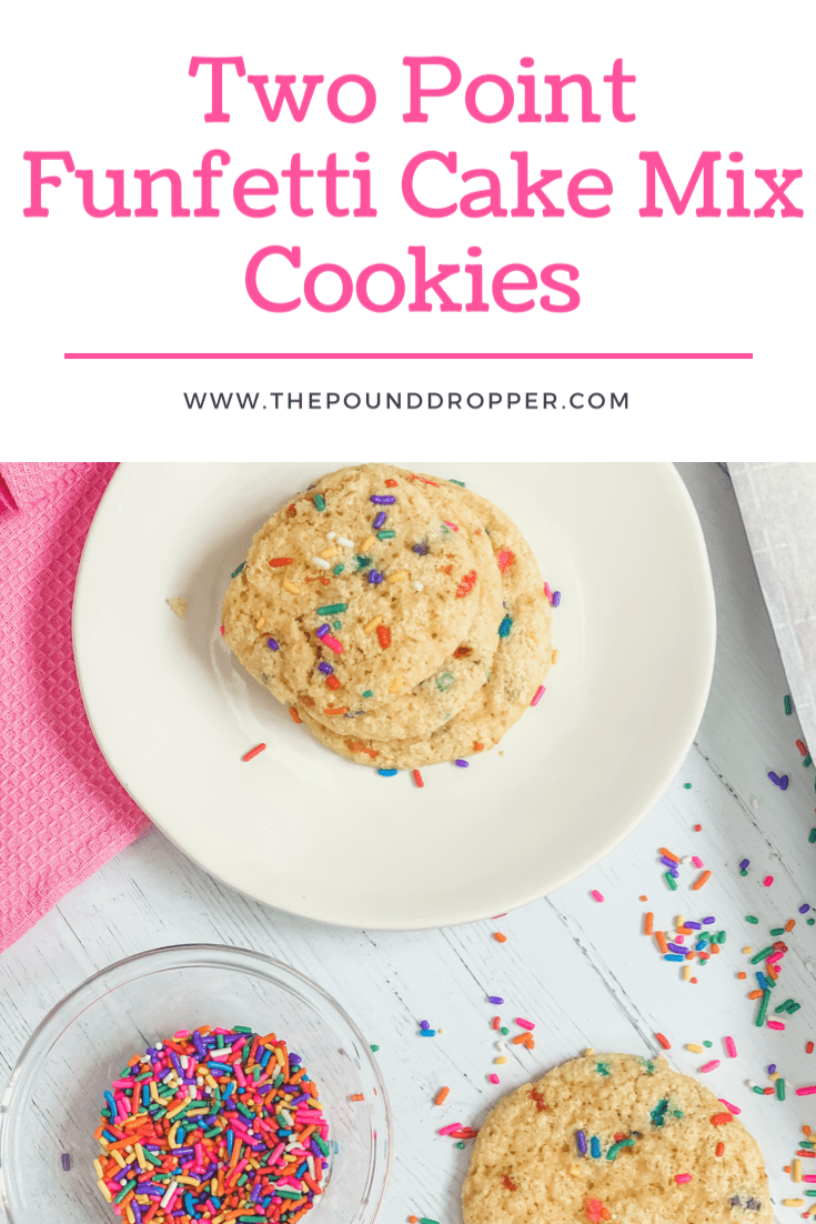 These Two Point Funfetti Cake Mix Cookies are made with only 4 ingredients! They are simple to make, fun to look at, and yummy to EAT! via @pounddropper