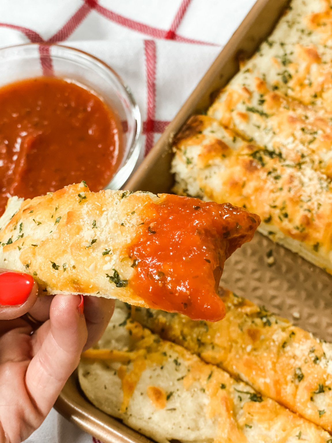 Cheesy Sheet Pan Breadsticks Pound Dropper