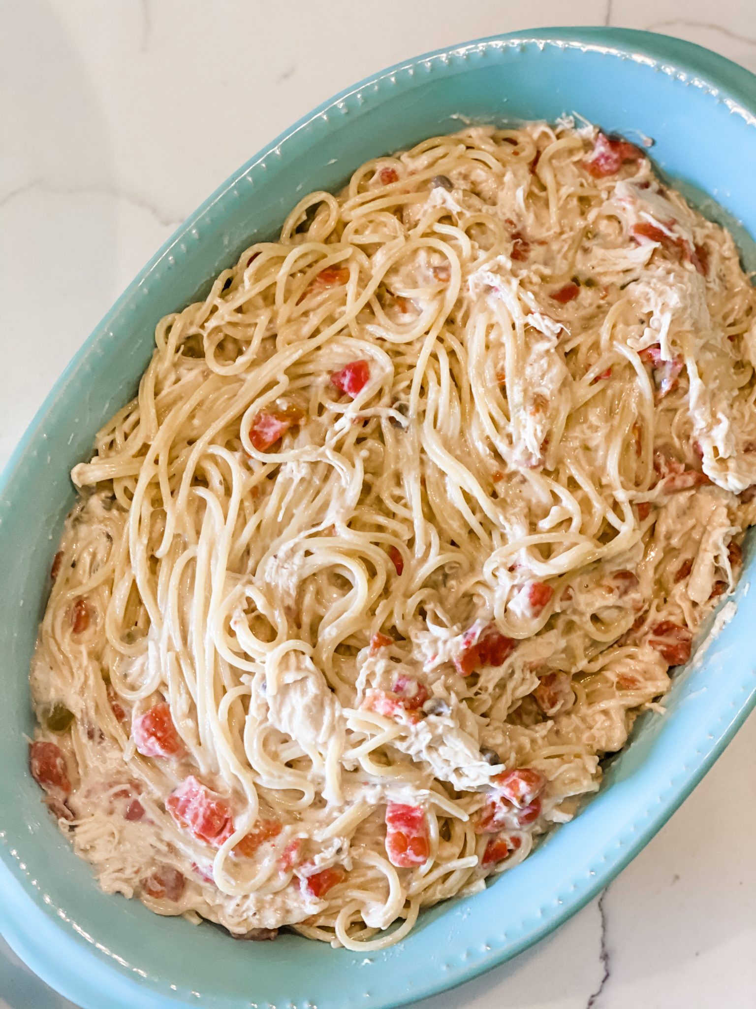 Lightened Up Creamy Chicken Spaghetti Casserole Pound Dropper