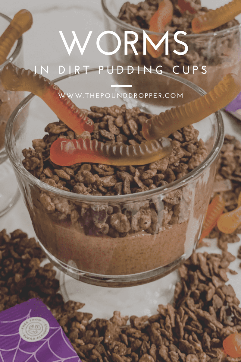 Worms in Dirt Pudding Cups are a fun, no bake treat or dessert with only 4 ingredients-sugar free instant chocolate pudding, skim milk, cocoa crispy cereal, and Sweet Smart gummy worms! via @pounddropper