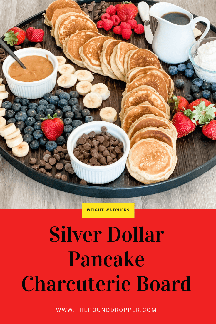 This Silver Dollar Pancake Charcuterie Board makes for an easy and creative way to serve your favorite pancake breakfast! Perfect for the Holidays or Brunch on a weekend morning! via @pounddropper