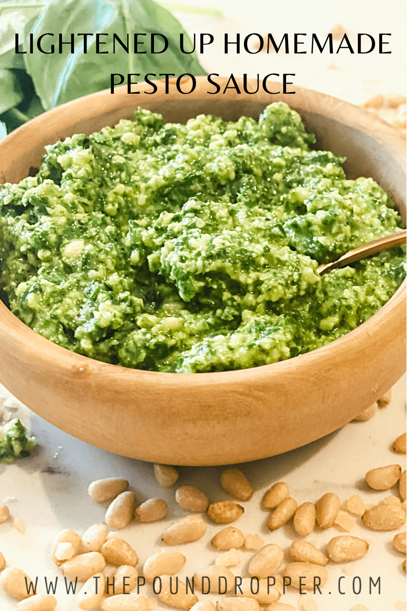 This is Lightened Up Homemade Pesto Sauce is super quick and easy to make-use as a dressing, dip, sauce, or spread-It's sooo good....you'll never buy jarred pesto again! via @pounddropper