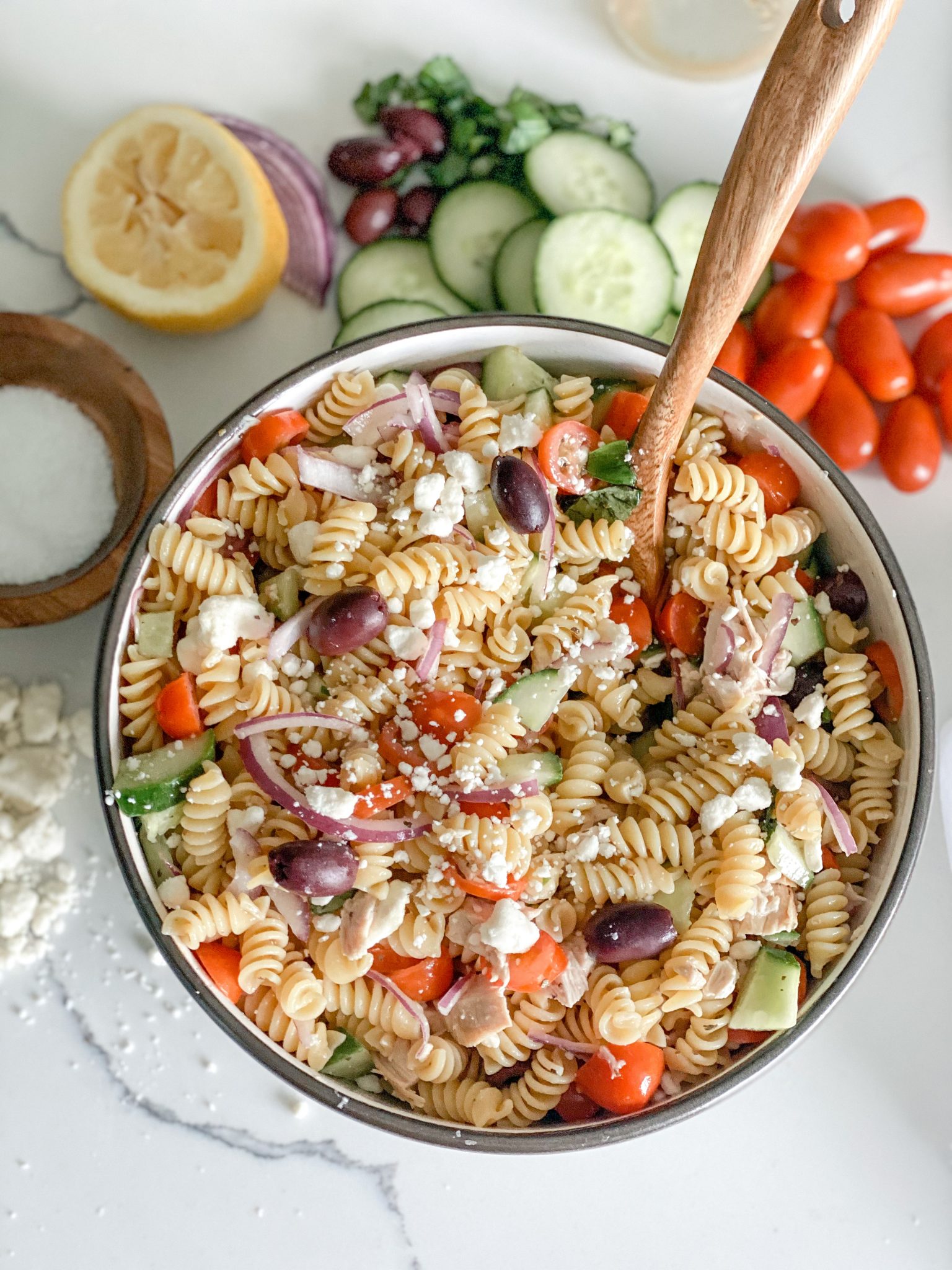 Greek Chicken Pasta Salad - Pound Dropper