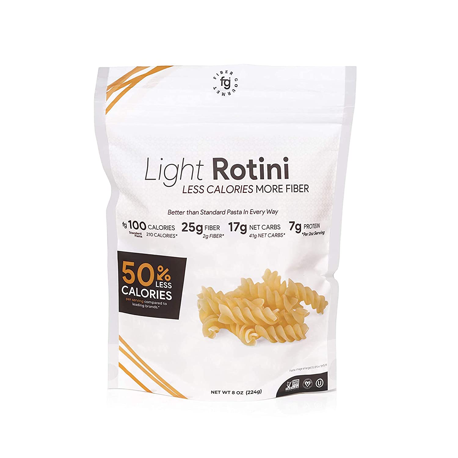 Fiber Gourmet Pasta – Light Rotini Pasta – Fiber-Rich, Low Calorie, Healthy Pasta
