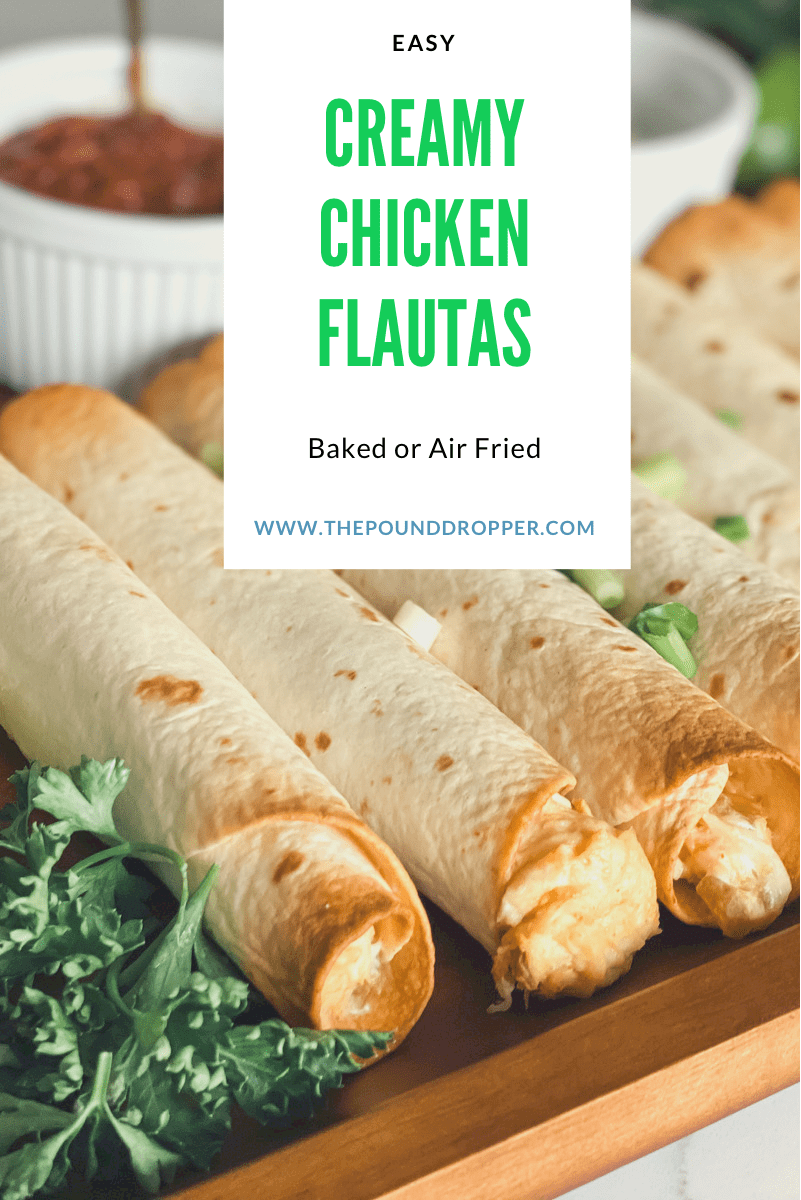 Easy Creamy Chicken Flautas (Baked or Air Fried) via @pounddropper