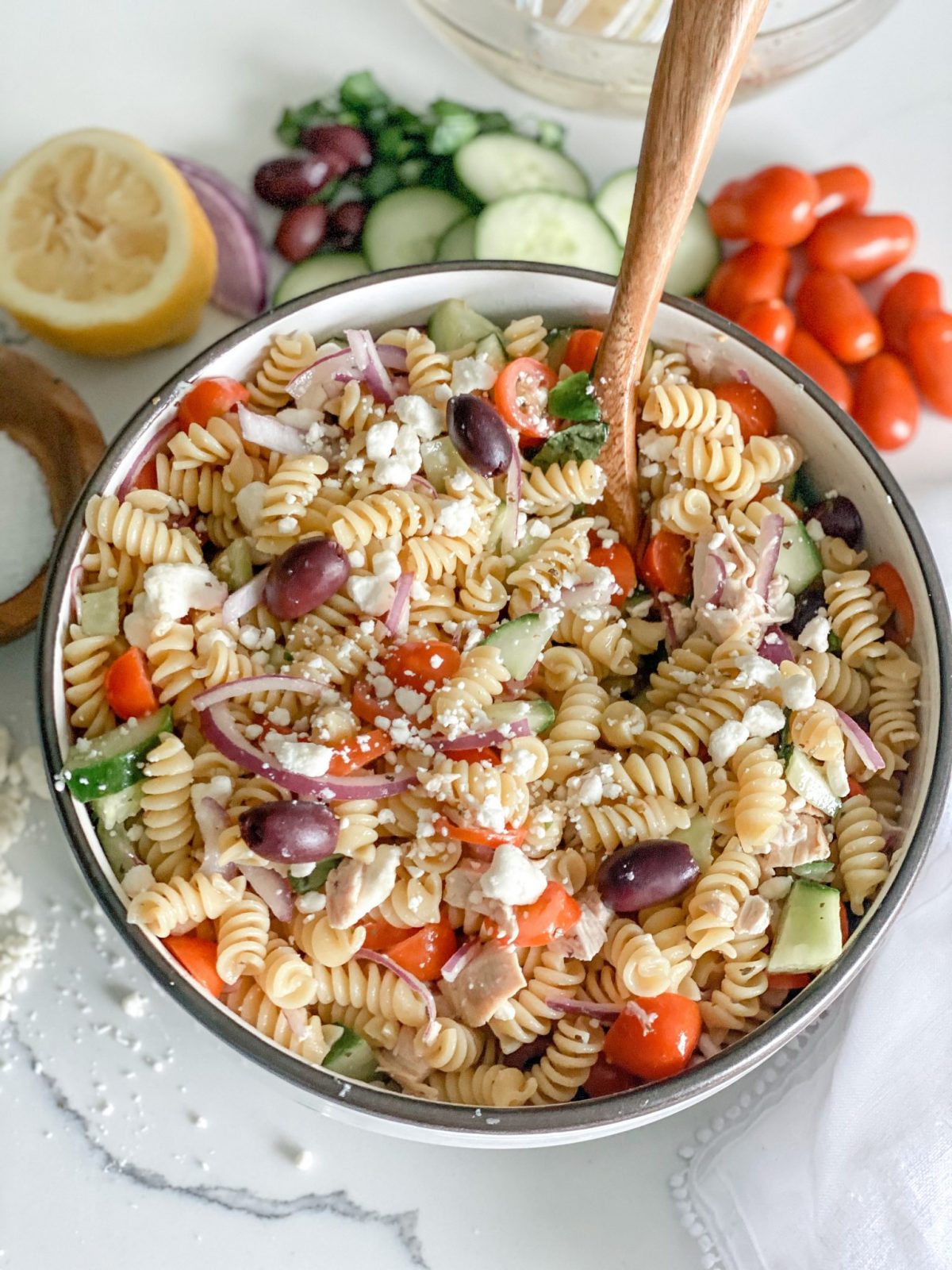 Greek Chicken Pasta Salad - Pound Dropper