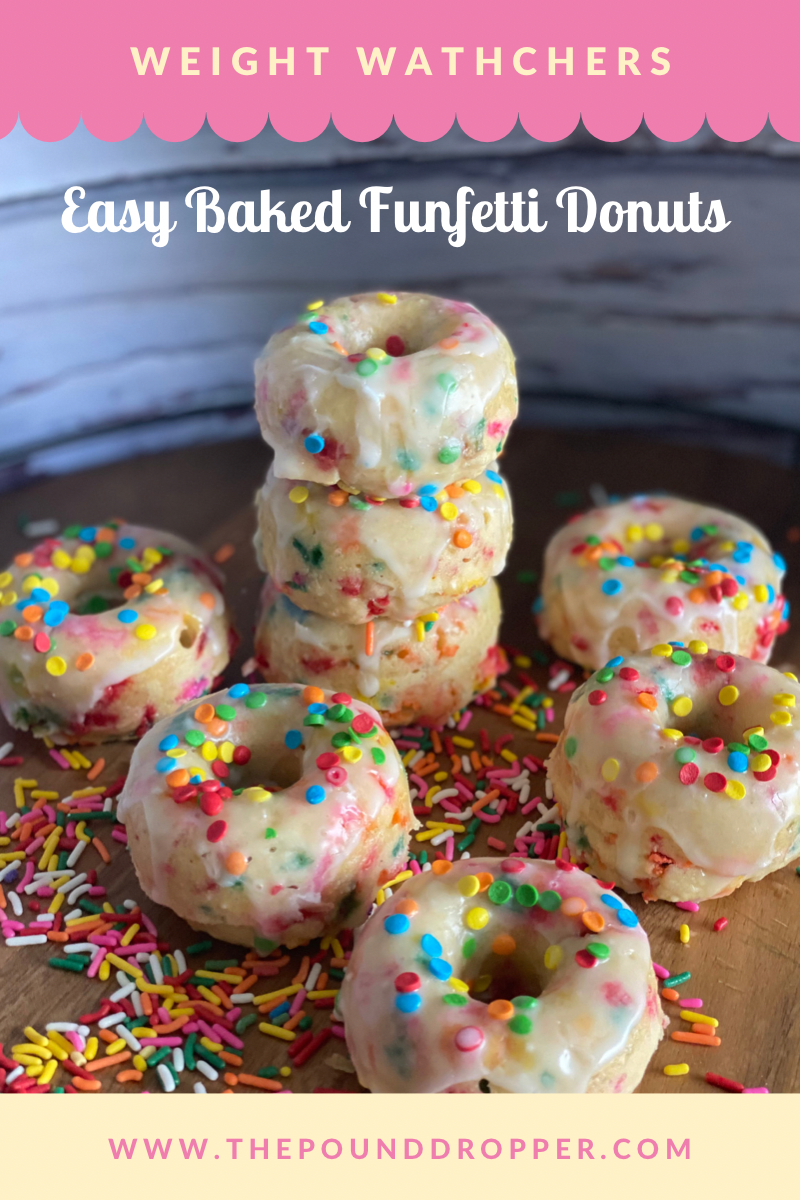These Easy Baked Funfetti Donuts are baked not fried-giving them a moist, cake-like texture-Healthy, WW Friendly, Easy To Make, and Simply Irresistible!! via @pounddropper