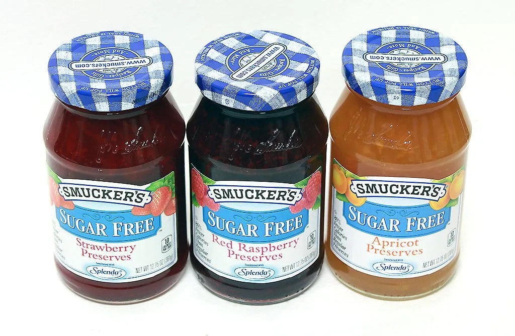 Smuckers Sugar Free Preserves: 1 Apricot, Red Raspberry, Strawberry Preserves
