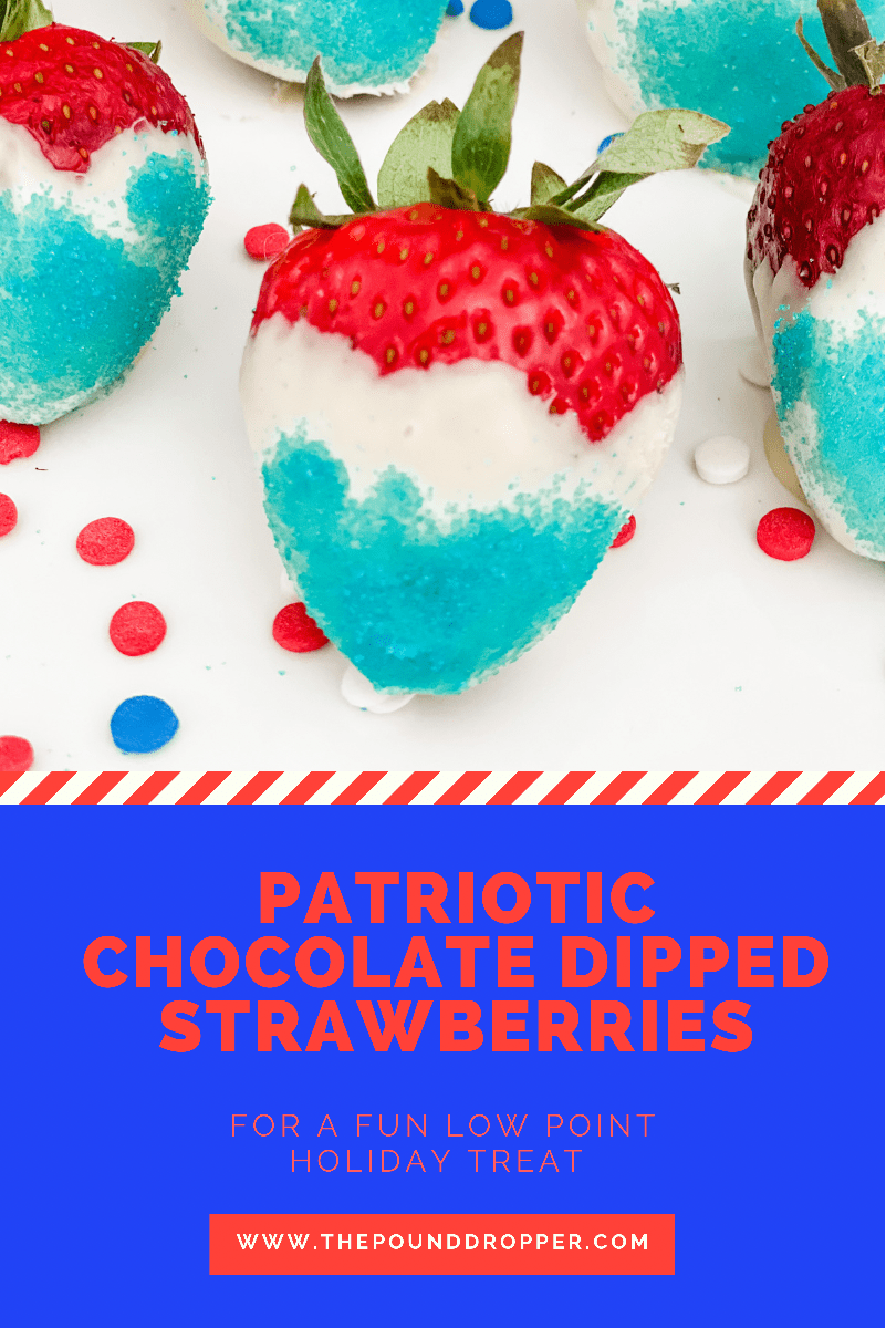 Looking for a patriotic-themed treat for your summertime gathering? Look no more! These Chocolate Dipped Strawberries will be the hit of the party-adding a little red, white, and blue to your spread! Super festive and delicious! via @pounddropper