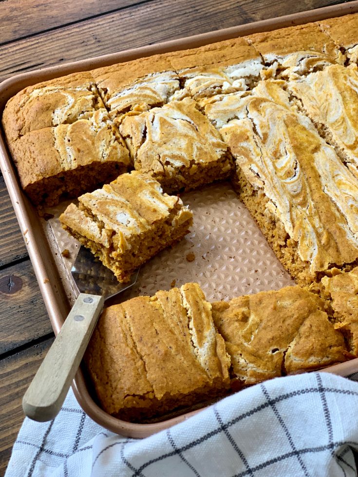 One Point Sheet Pan Pumpkin Bars Pound Dropper
