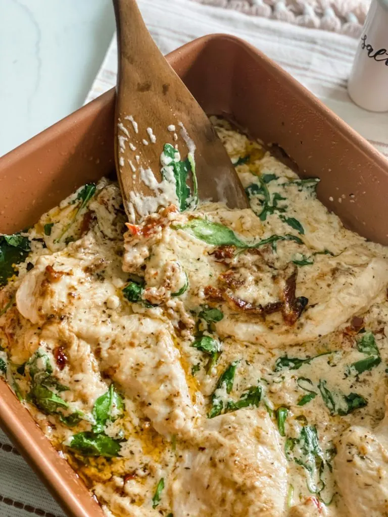 Lighter Creamy Tuscan Chicken Bake Pound Dropper