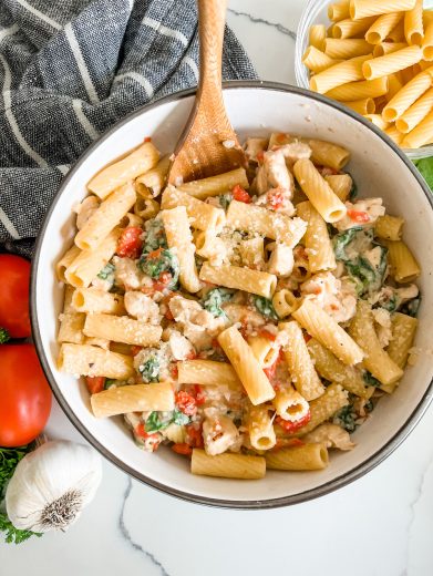 Lightened Up One Pot Creamy Chicken Florentine Pasta - Pound Dropper