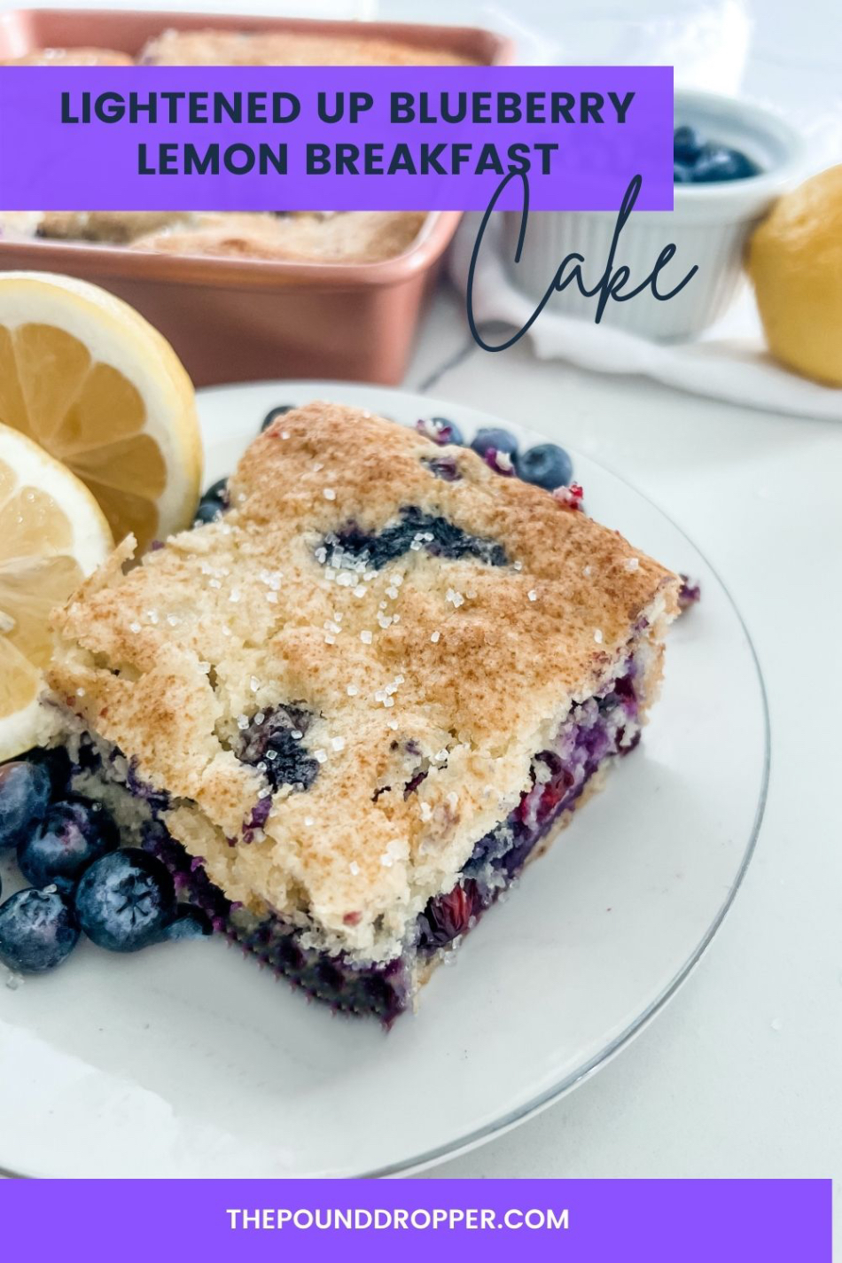 These Lightened Up Blueberry Lemon Breakfast Cake Squares make for the most delicious breakfast-filled with protein packed pancake mix, fresh juicy blueberries, lemon zest and juice-this is a breakfast cake the whole family will enjoy!  via @pounddropper