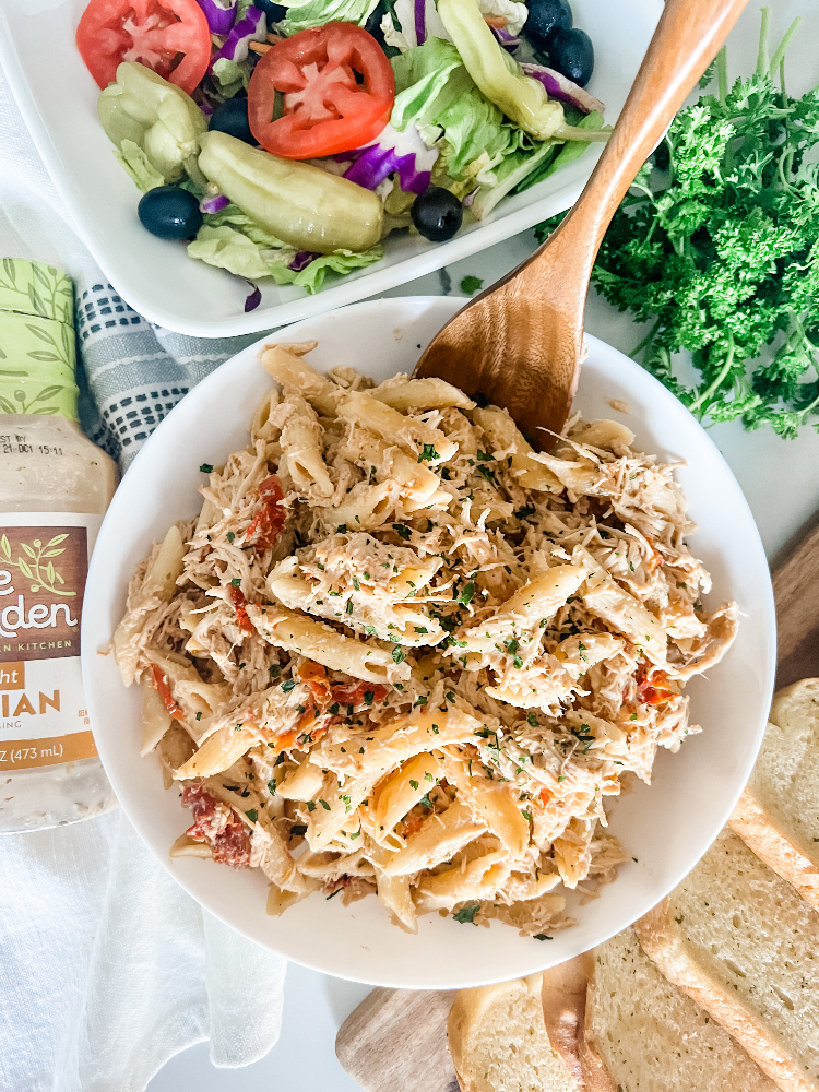 Lightened Up Copycat Slow Cooker Olive Garden Chicken Pasta - Pound Dropper