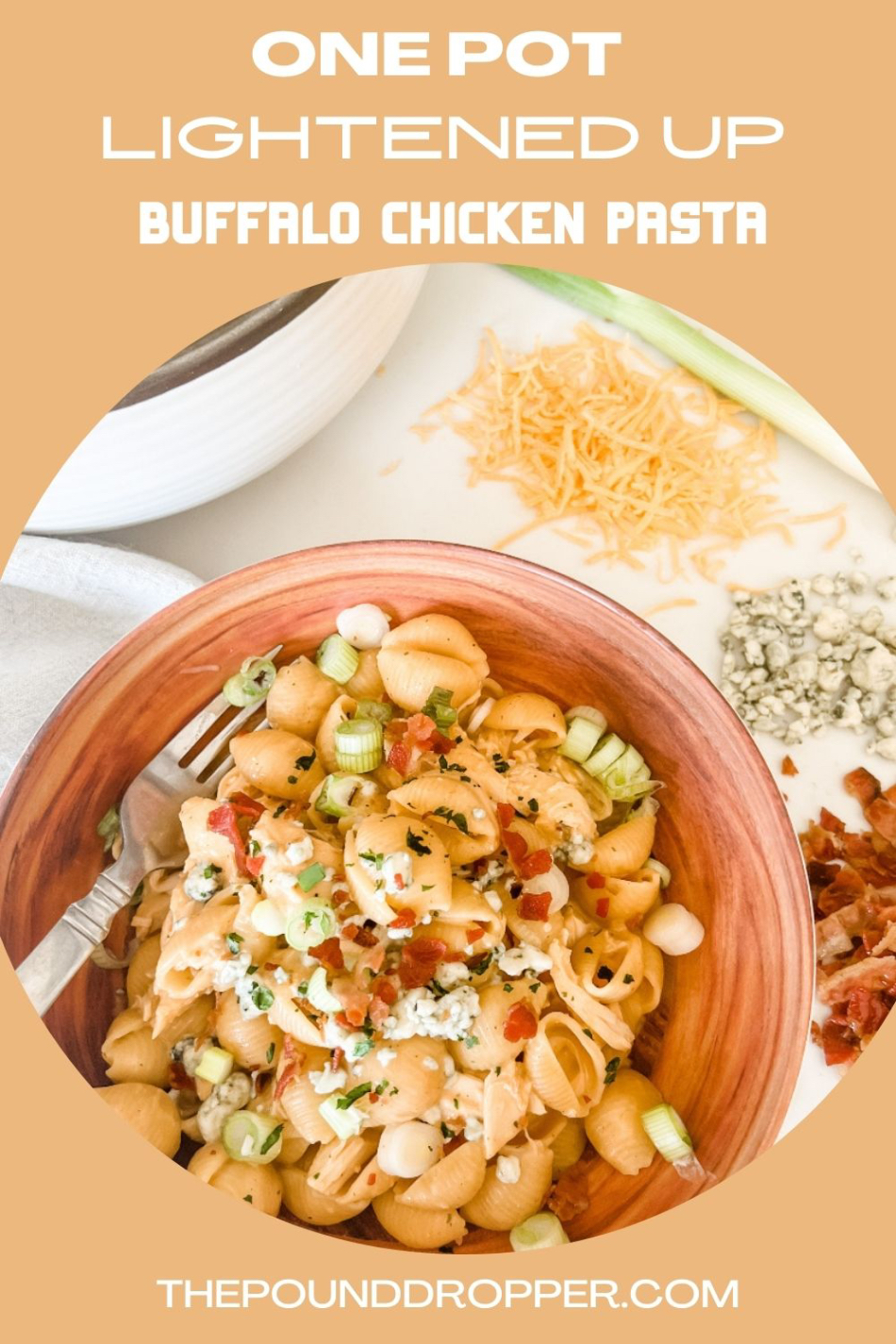 This One Pot Lightened Up Buffalo Chicken Pasta is simple recipe that’s made in one pot-making for an easy clean up while delivering AMAZING flavor! This is the perfect weeknight meal! A creamy, cheesy, buffalo sauce tossed in chicken and pasta-it's comfort food at its finest! via @pounddropper