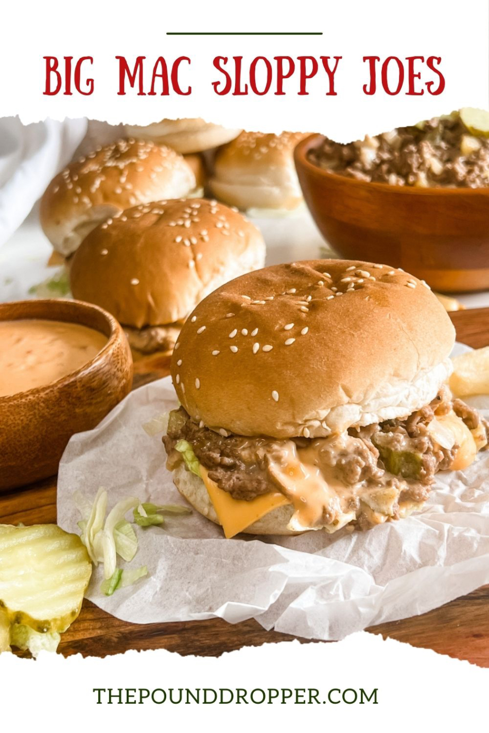 Big Mac Sloppy Joes combine an American staple to one of the most popular fast food hamburgers-the Big Mac!! These Big Mac Sloppy Joe's are loaded lean ground beef, onions, pickles, and cheddar cheese and then tossed in a copycat Skinny Big Mac Sauce! via @pounddropper