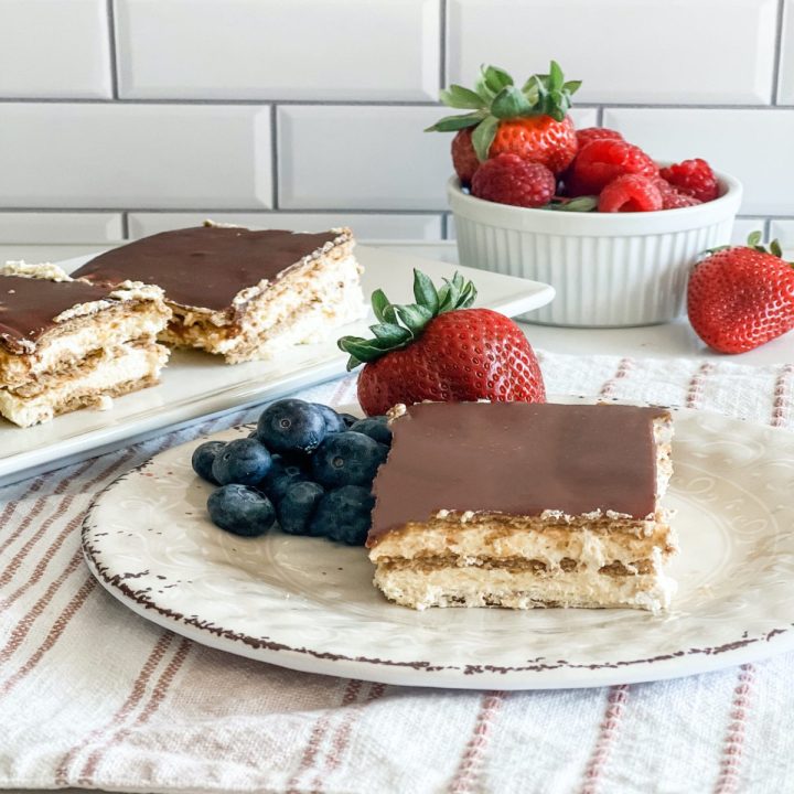 No-Bake Chocolate Eclair Cake Recipe - One Little Project