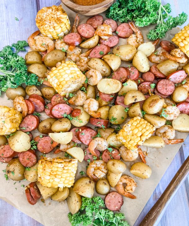 Easy Sheet Pan Shrimp Boil - Pound Dropper