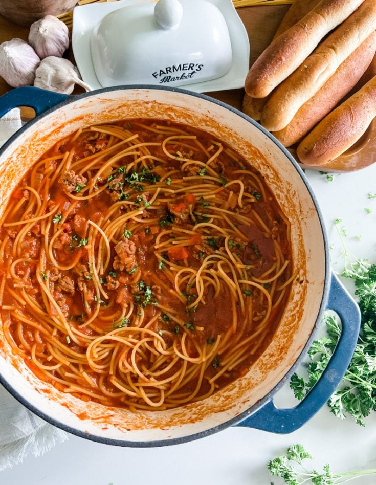 One Pot Spaghetti with Meat Sauce