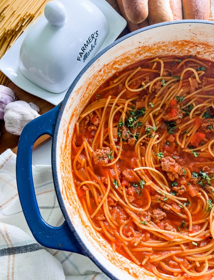 One Pot Spaghetti with Meat Sauce Pound Dropper