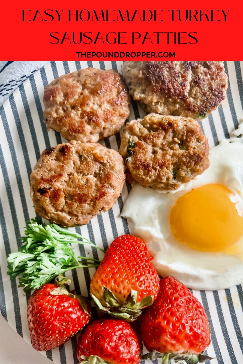 These Homemade Turkey Breakfast Sausage Patties are a healthier homemade alternative to store bought Jimmy Dean Patties.  Turkey sausage patties are in points, low-carb, and full of nutritious protein and savory flavor-perfect to on hand and ready to go when you need them!  Serve with your favorite breakfast items, inside a breakfast burritos, wrap, or sandwich. via @pounddropper