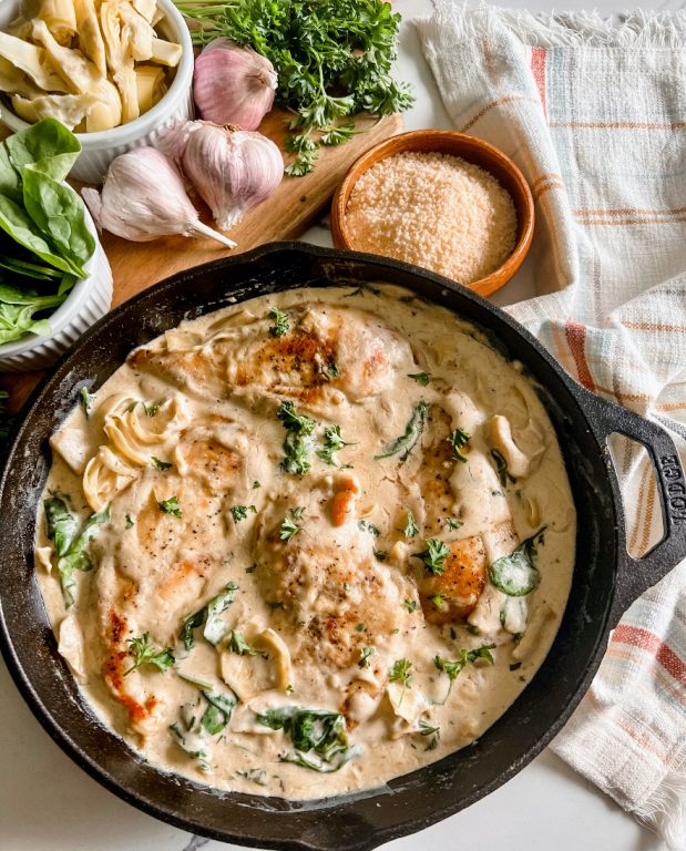 One Pot Creamy Spinach Artichoke Chicken Pound Dropper