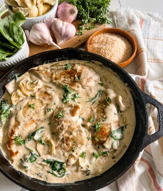 One Pot Creamy Spinach Artichoke Chicken - Pound Dropper