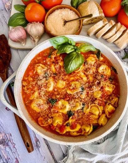 One Pot Tortellini with Italian Turkey Sausage - Pound Dropper