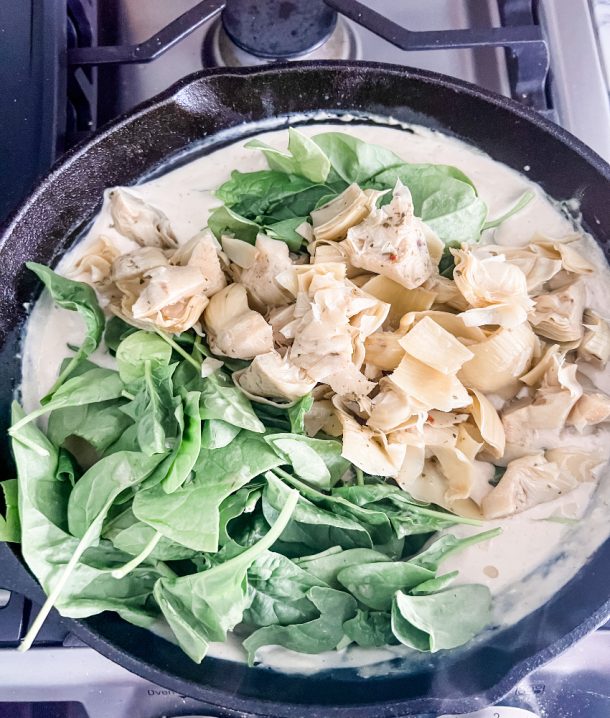 One Pot Creamy Spinach Artichoke Chicken Pound Dropper