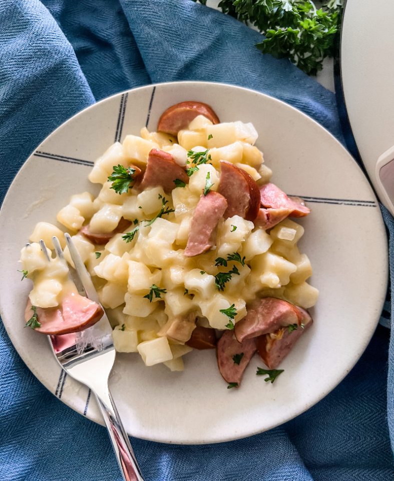 Lightened Up Slow Cooker Cheesy Kielbasa Hash Brown Casserole Pound Dropper