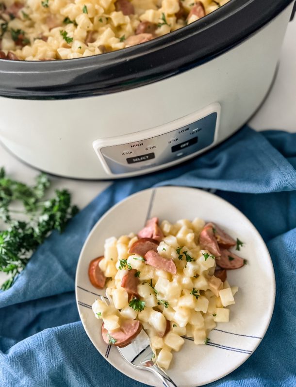 Lightened Up Slow Cooker Cheesy Kielbasa Hash Brown Casserole Pound