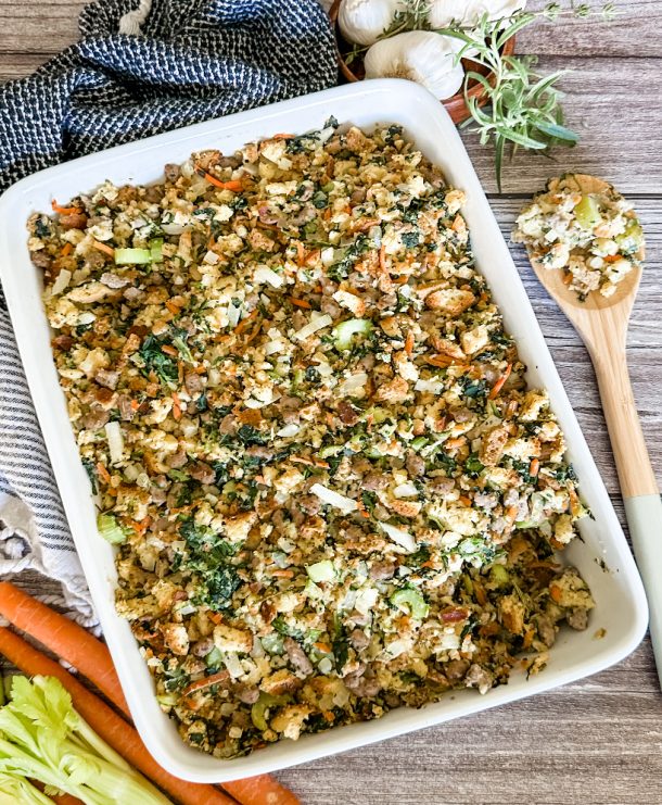 Easy Lightened Up Sausage Stuffing - Pound Dropper