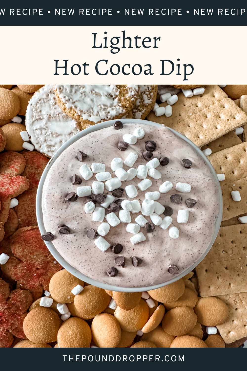 This Lighter Hot Cocoa Dip is an easy no bake dessert dip that is perfect for holiday parties or family movie night! via @pounddropper