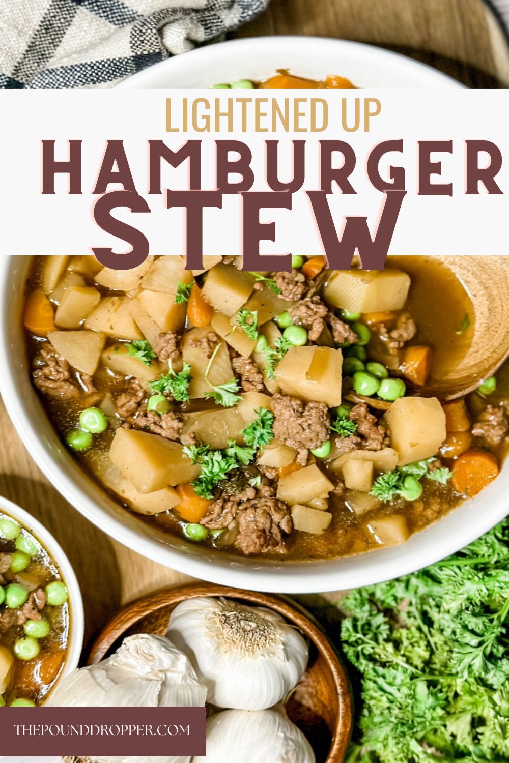This Lightened Up Hamburger Stew is very to traditional beef stew, but it’s made with lean ground beef instead of stew meat. It's packed with lots of tender vegetables including: carrots, potatoes, yellow onion, garlic, green peas, and fresh herbs and seasonings. It's easy win for a chilly cold day! via @pounddropper