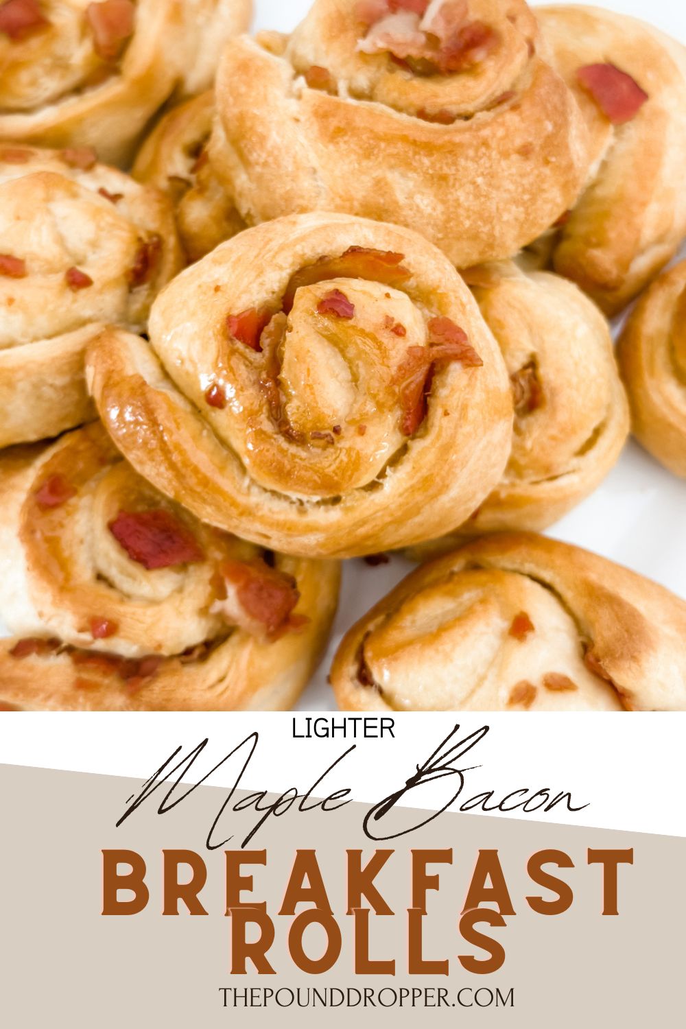 These Lighter Maple Bacon Breakfast Rolls make for an easy side for brunch, snack, or pair them with fluffy scrambled eggs and fruit for a delicious breakfast meal! via @pounddropper