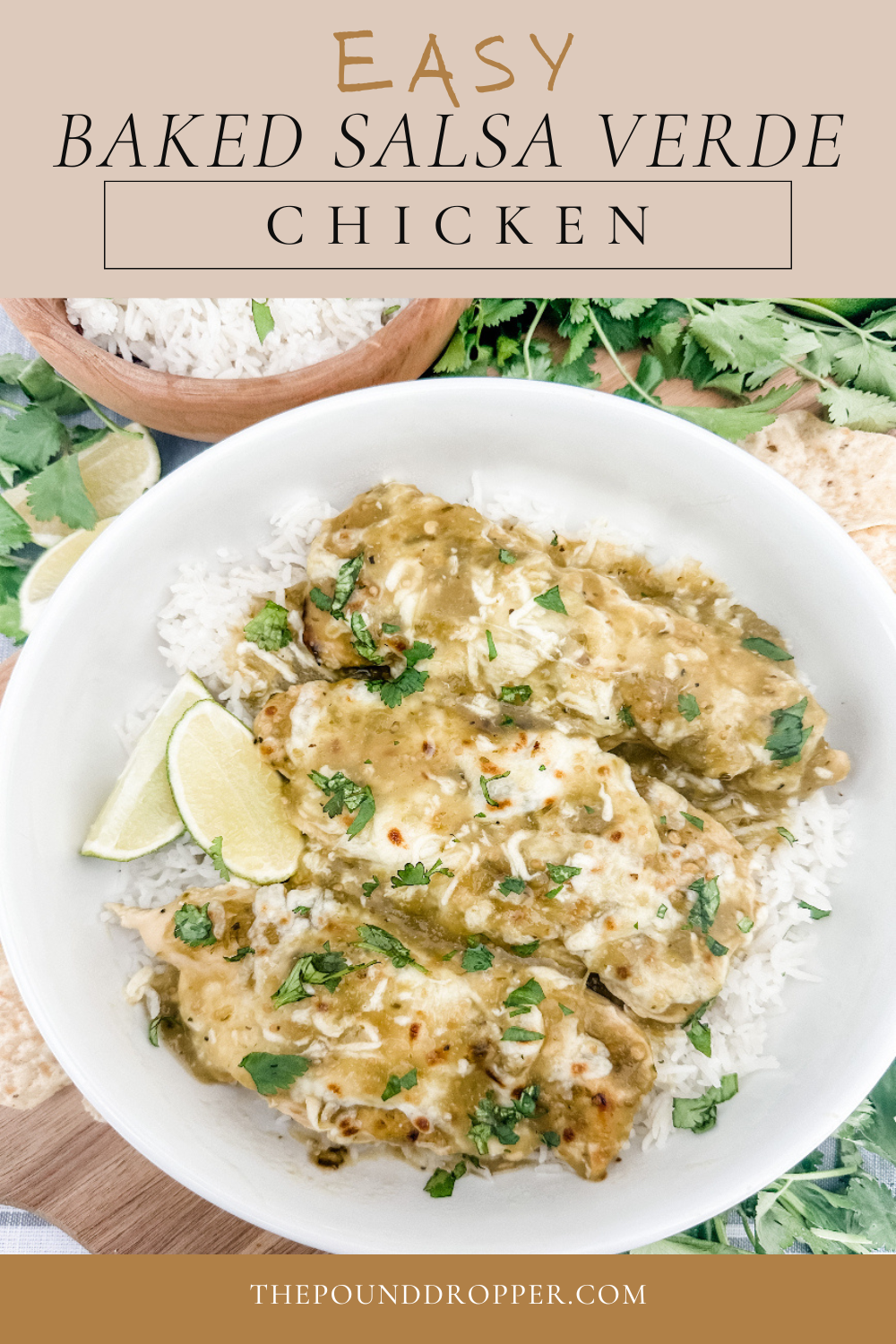 This Easy Baked Salsa Verde Chicken takes just 5 minutes to prepare and requires only 7 simple ingredients! It's an easy family friendly recipe that's packed with a ton of flavor and sure to be enjoyed by everyone! via @pounddropper