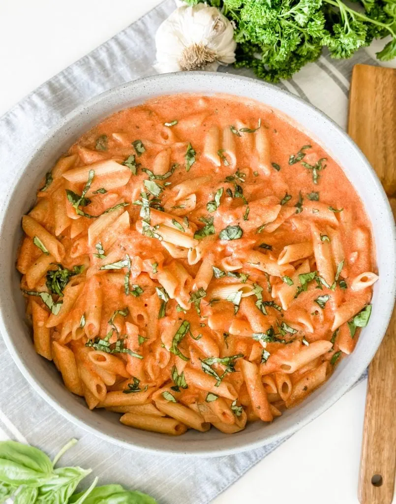 Lightened Up Penne with Pink Sauce - Pound Dropper