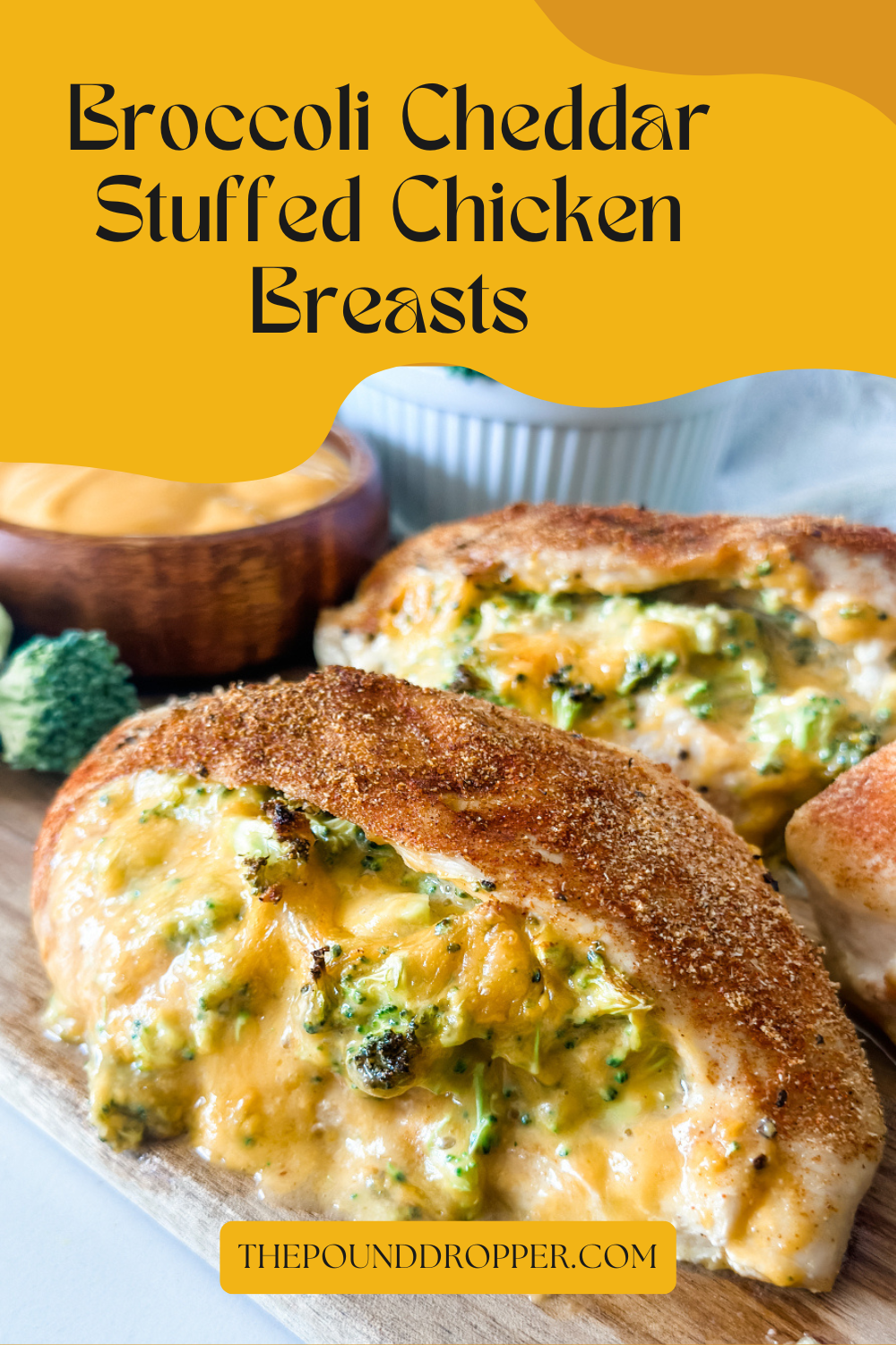 These Broccoli Cheddar Stuffed Chicken Breasts make for a low carb, high protein dinner! They are incredibly tasty, cheesy, and filling! Serve with rice, mashed potatoes, cauliflower rice, or your favorite steamed veggies for a an easy complete meal! via @pounddropper
