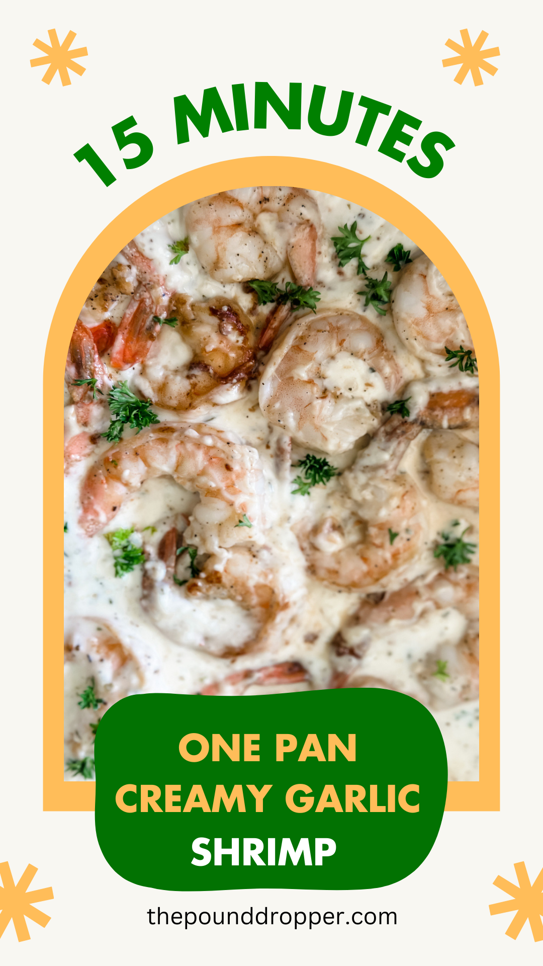  This One Pot Creamy Garlic Shrimp is made using one pot-for easy clean! This dish is low in carbs, gluten-free, and tastes amazing! These jumbo shrimp are seared and smothered in a homemade lightened up delicious, creamy garlic sauce! Simply irresistible! via @pounddropper