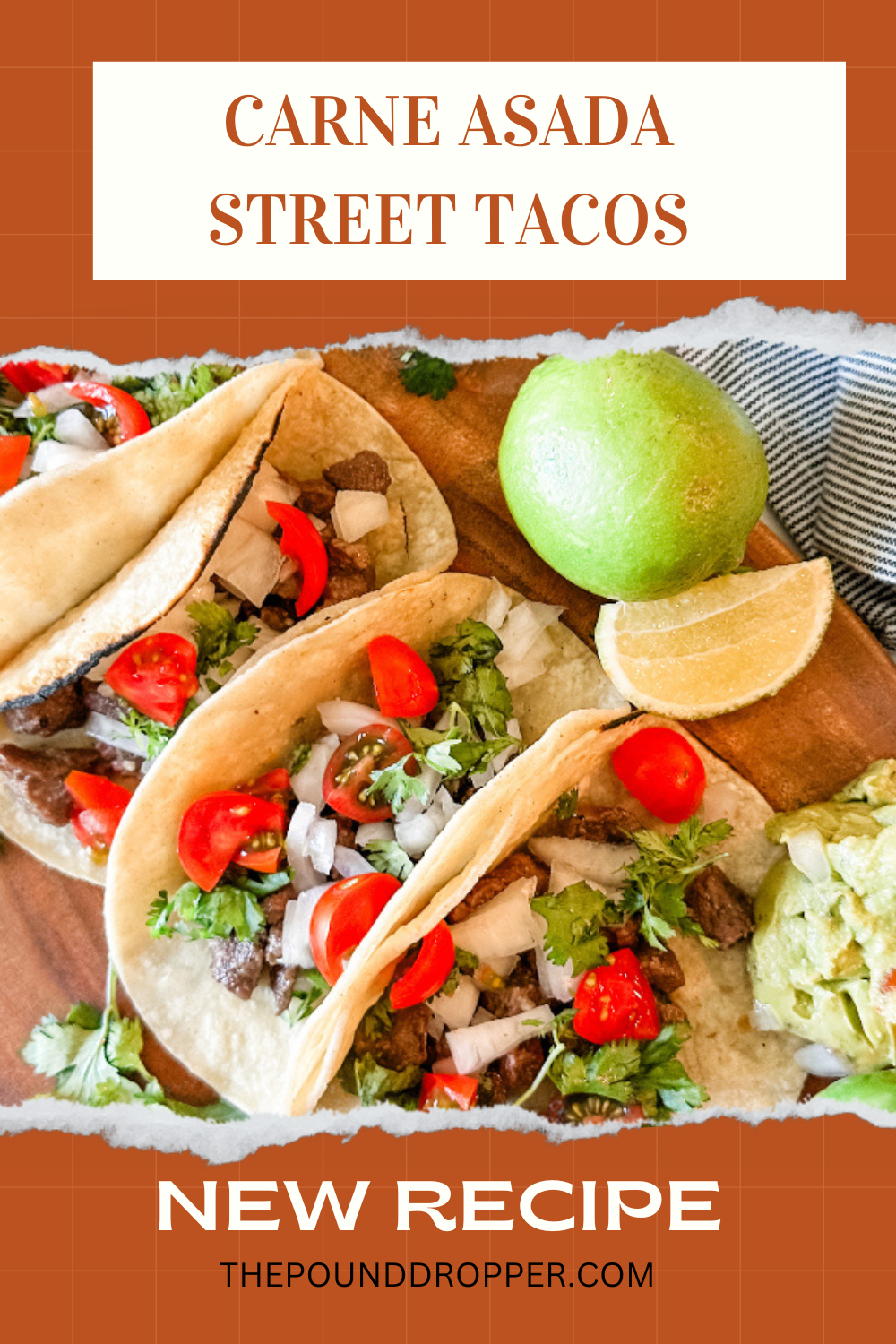 This Carne Asada Street Tacos recipe is super flavorful and requires just a few simple ingredients! Juicy tender grilled flank steak infused with incredible Mexican flavors-making for the best Carne Asada Street Tacos you’ve ever had! via @pounddropper