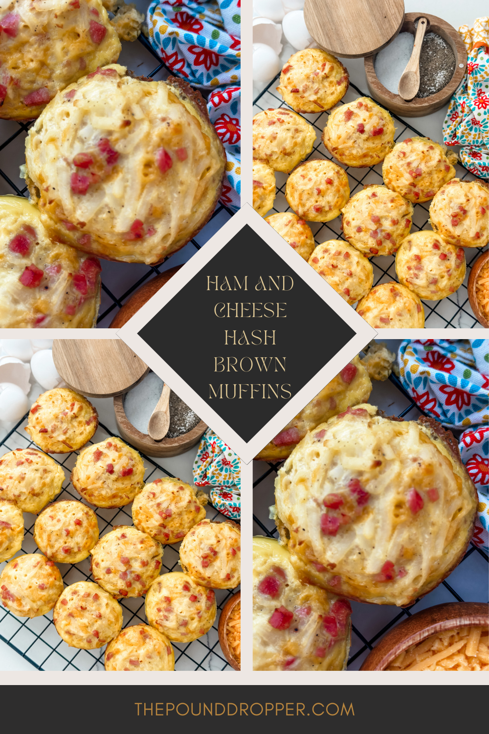 These Ham and Cheese Hash Brown Muffins are one of the easiest muffin recipes! Made with fresh hash brown potatoes, eggs, cheese, and seasonings! These make for a delicious meal prep breakfast-and perfect to take on the go- for the hectic mornings! via @pounddropper
