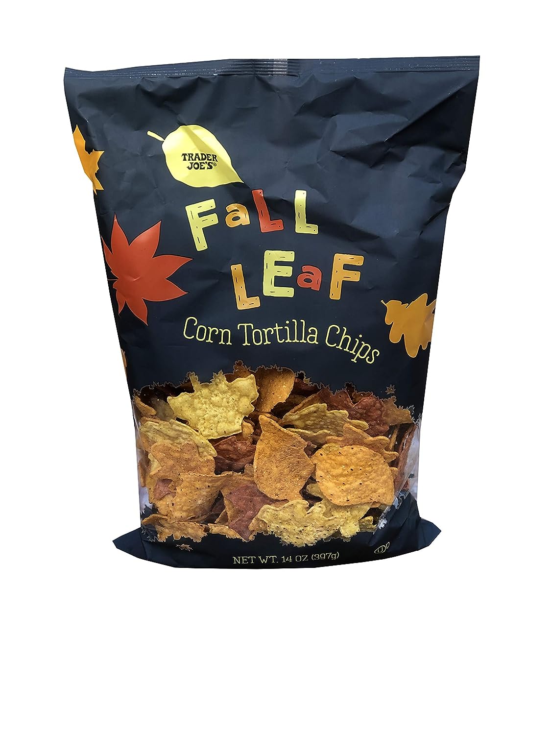 Trader Joe's Fall Leaf Colorful Autumn Festive Corn Tortilla Chips