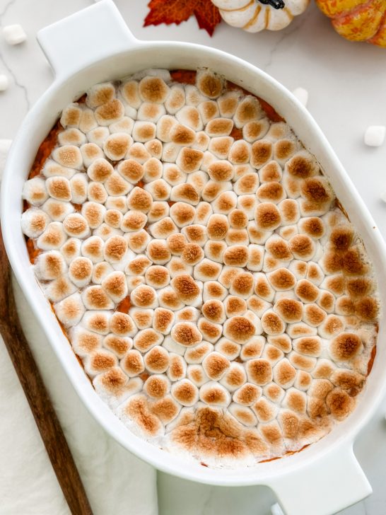 Lightened Up Sweet Potato Casserole with Marshmallows - Pound Dropper
