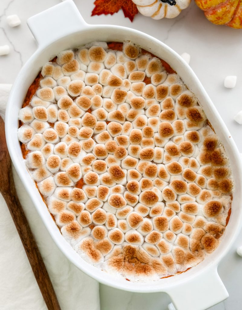 Lightened Up Sweet Potato Casserole with Marshmallows - Pound Dropper
