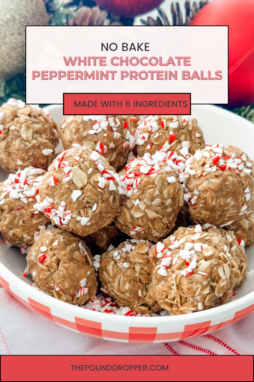 These No Bake White Chocolate Peppermint Protein Balls are the BEST protein packed snack for kids and adults! No Bake Protein Balls have been a life saver on busy days when I just don’t have time to sit down and eat something.  I love meal prepping recipes like these so that we can have a quick and easy snack for those busy days!  via @pounddropper